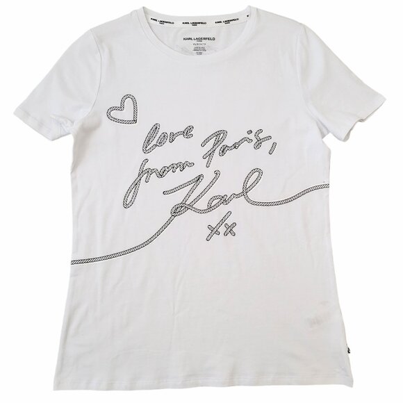 Women's Karl Lagerfeld Paris Basic Everyday Tee‎ White Short Sleeves T-Shirt - Picture 1 of 6